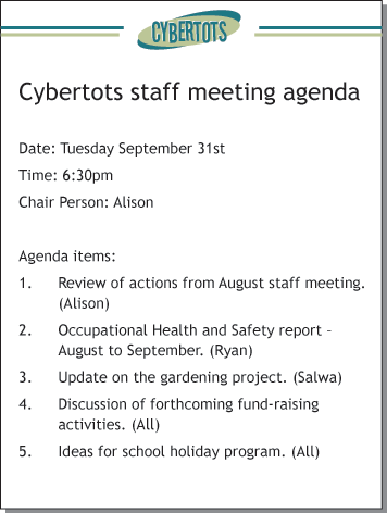 the staff meeting agenda.