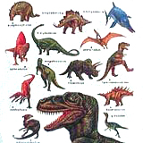 a dinosaur poster with the name of each dinosaur printed below its picture.